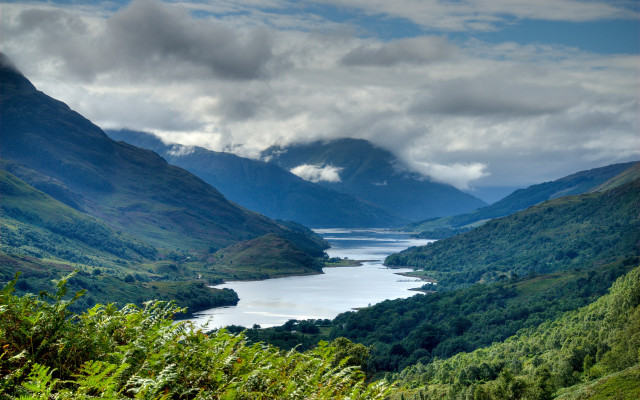 Valley lake mountains clouds beautiful free wallpaper for desktop - medium preview image