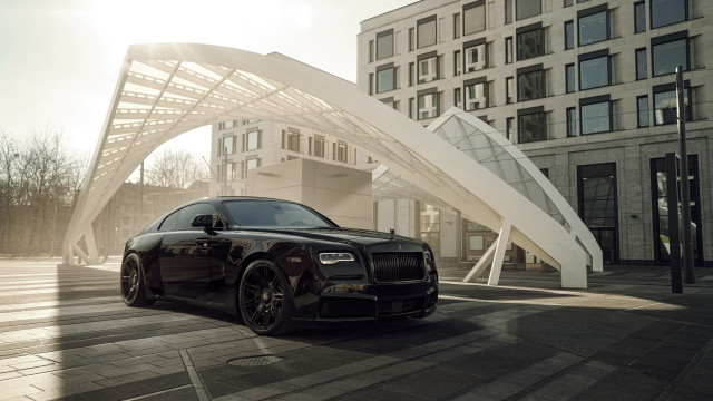 Black car building white arch free wallpaper for desktop - medium preview image