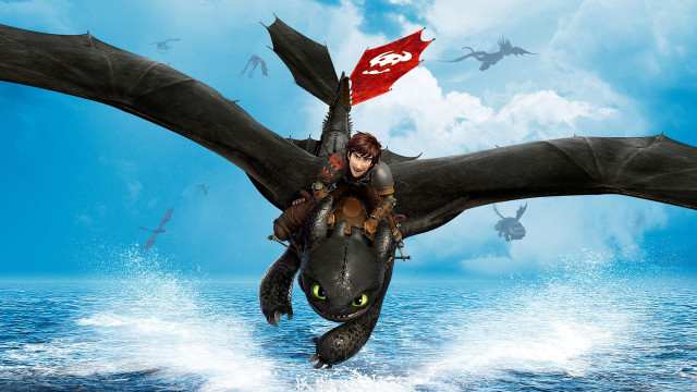 Boy dragon flying over water free wallpaper for desktop - medium preview image