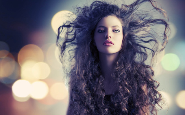 Woman long hair blowing moonlight free wallpaper for desktop - medium preview image