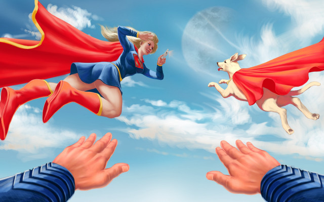 Flying woman dog superflat comic free wallpaper for desktop - medium preview image