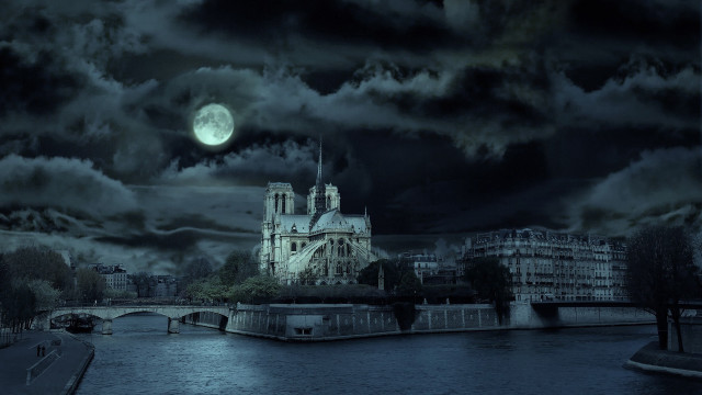 Castle river moon gothic matte free wallpaper for desktop - medium preview image