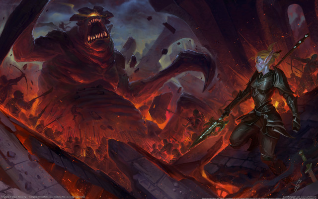 Demonic demon sword landscape battle free wallpaper for desktop - medium preview image