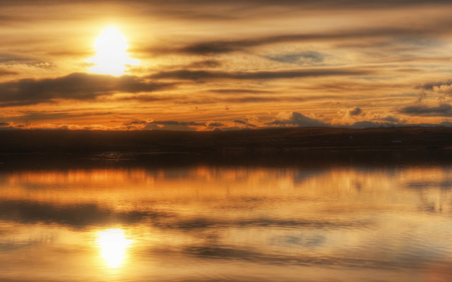 Sunset lake bird clouds mountain free wallpaper for desktop - medium preview image