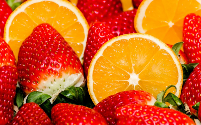 Orange strawberry closeup summer vibrancy free wallpaper for desktop - medium preview image