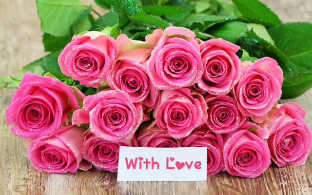 Pink roses love sign table free wallpaper for desktop - medium preview image