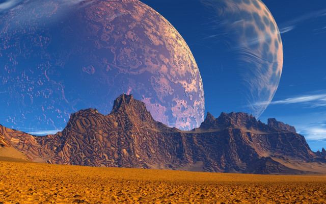 Planet mountains moon desert night free wallpaper for desktop - medium preview image