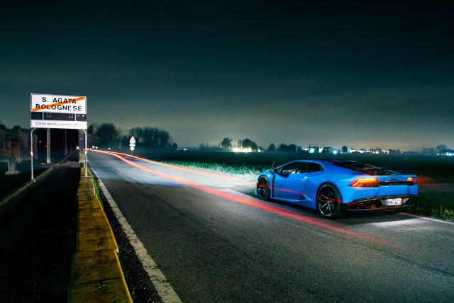 Blue sports car night road #5 free wallpaper for desktop - medium preview image