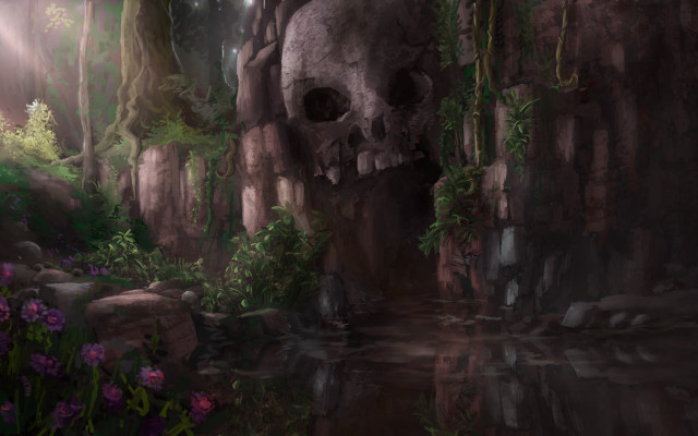Skull forest flower stream vines free wallpaper for desktop - medium preview image