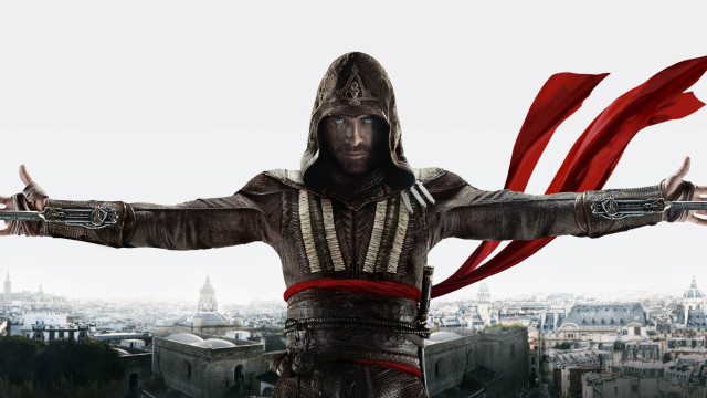 Hooded man cityscape ribbon ninja free wallpaper for desktop - medium preview image