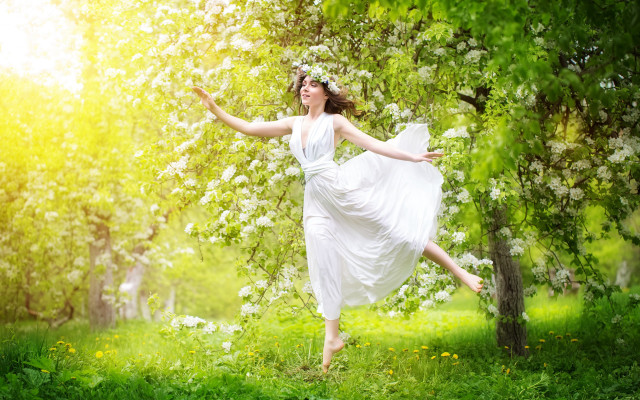 Woman dancing white dress grass free wallpaper for desktop - medium preview image