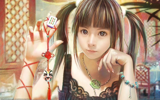 Girl necklace cellphone anime photoreal free wallpaper for desktop - medium preview image