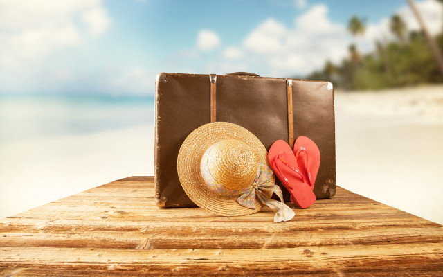 Beach sand ocean sky flipflops free wallpaper for desktop - medium preview image