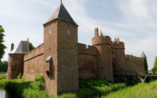 Castle tower clock river forest free wallpaper for desktop - medium preview image