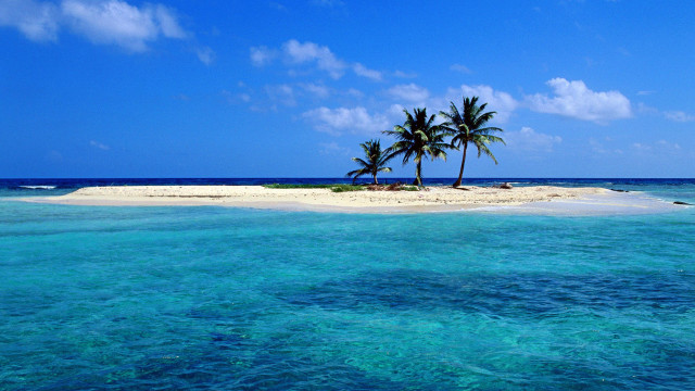 Island palm tree ocean boat free wallpaper for desktop - medium preview image