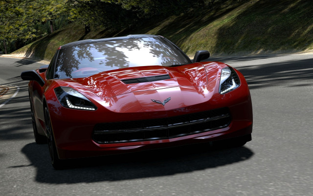 Red sports car forest bicycle free wallpaper for desktop - medium preview image