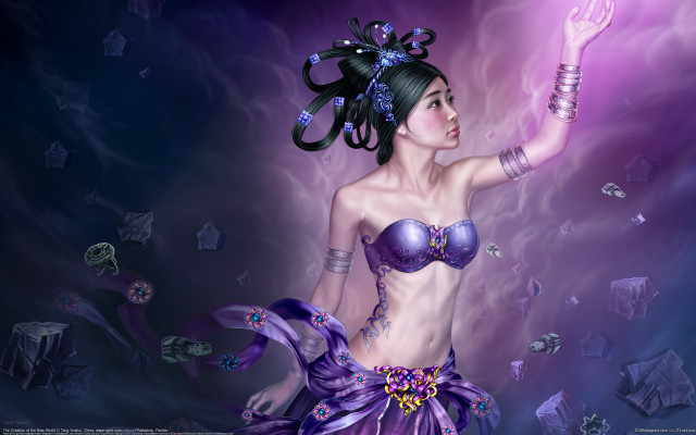 Purple woman fantasy art detailed free wallpaper for desktop - medium preview image