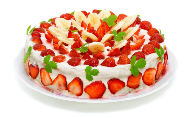Strawberry banana cake green leaf free wallpaper for desktop - medium preview image