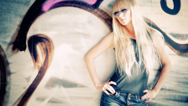 Woman graffiti fashion posing blonde free wallpaper for desktop - medium preview image