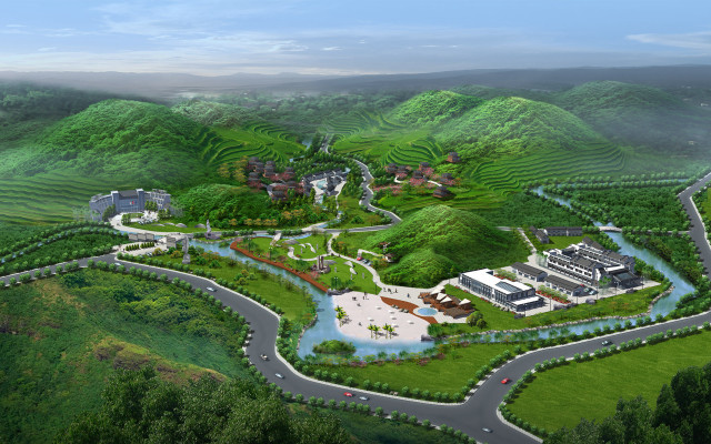 Green mountain river forest building free wallpaper for desktop - medium preview image