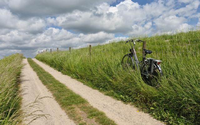 Bike fence grass dirt road free wallpaper for desktop - medium preview image