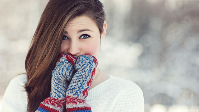Woman long hair winter smile free wallpaper for desktop - medium preview image