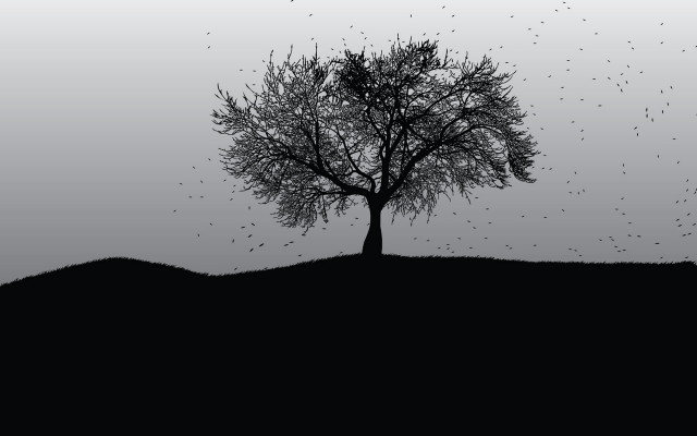 Tree birds hill ink illustration free wallpaper for desktop - medium preview image