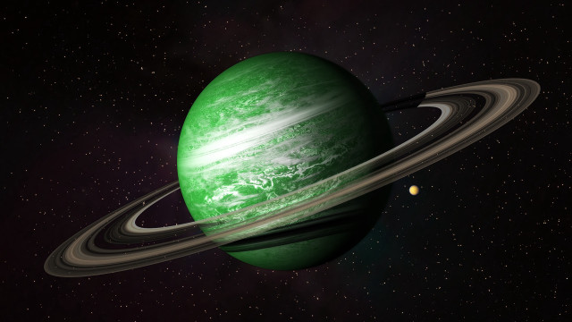 Green planet saturn starry sky free wallpaper for desktop - medium preview image