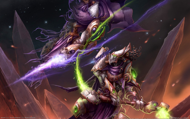 Demonic arcane couple glowing weapons free wallpaper for desktop - medium preview image