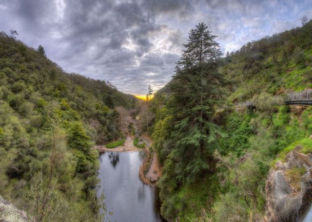 River forest bridge cloudy day free wallpaper for desktop - medium preview image
