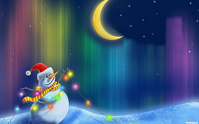 Snowman santa hat lights christmas free wallpaper for desktop - medium preview image