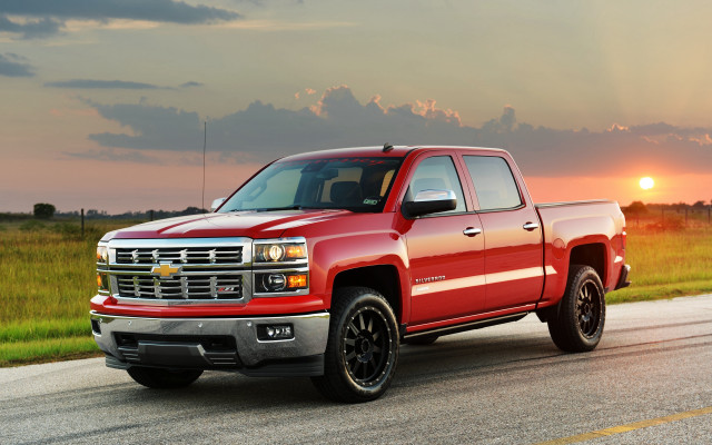 Red truck sunset clouds mountains free wallpaper for desktop - medium preview image