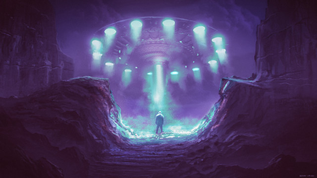 Man tunnel lights glowing fantasy free wallpaper for desktop - medium preview image