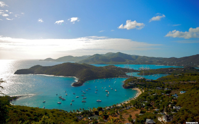 Bay mountains boats sky water free wallpaper for desktop - medium preview image