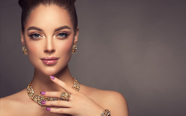 Woman necklace ring pointing photorealistic free wallpaper for desktop - medium preview image