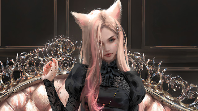Pink haired woman cat ears free wallpaper for desktop - medium preview image