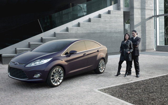 Man woman car building stairs free wallpaper for desktop - medium preview image