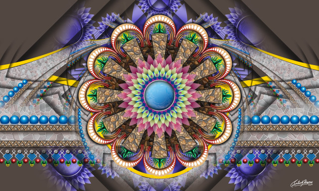 Colorful abstract blue center psychedelic free wallpaper for desktop - medium preview image