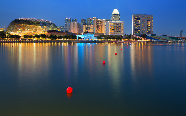 City lake skyline lights night free wallpaper for desktop - medium preview image
