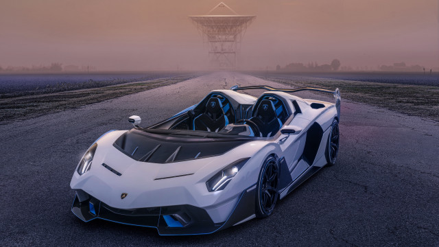 White sports car tower fog free wallpaper for desktop - medium preview image