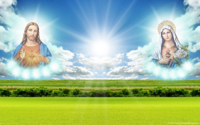 Jesus mary sky field grass free wallpaper for desktop - medium preview image