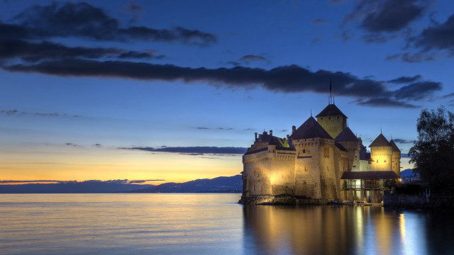 Castle lake night sky clouds free wallpaper for desktop - medium preview image