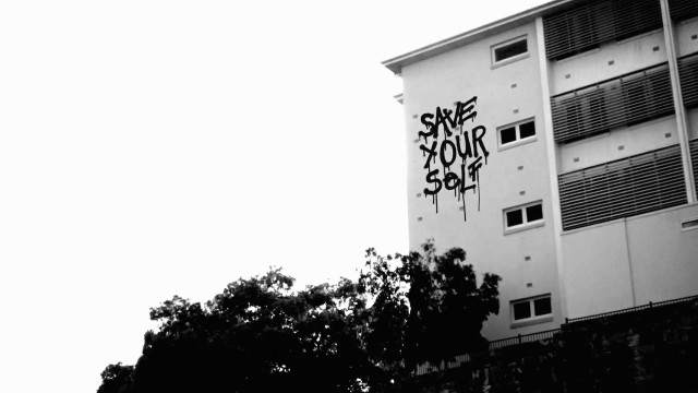 Graffiti building tree sky arthouse free wallpaper for desktop - medium preview image