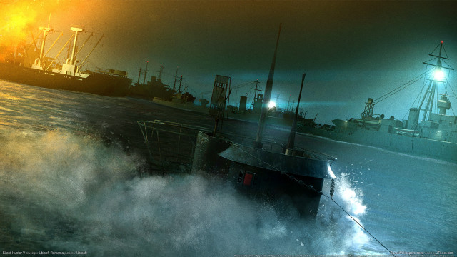 Large ship ocean city lights free wallpaper for desktop - medium preview image