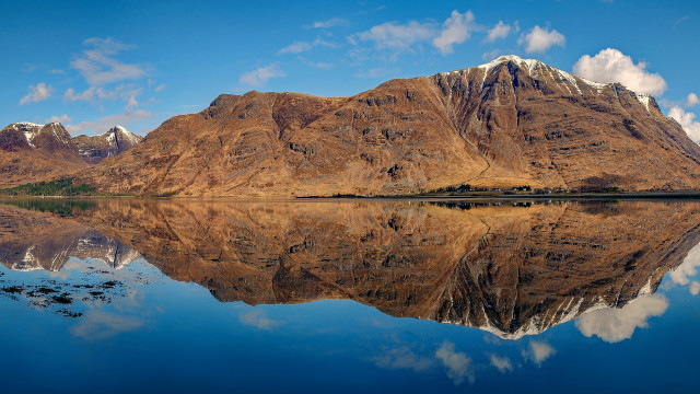 Mountain lake sky clouds symmetrical free wallpaper for desktop - medium preview image