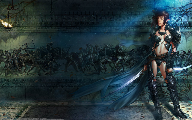 Woman sword fantasy armor night free wallpaper for desktop - medium preview image