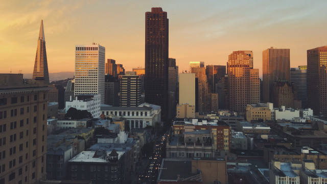 City skyline sunset bridge tower free wallpaper for desktop - medium preview image