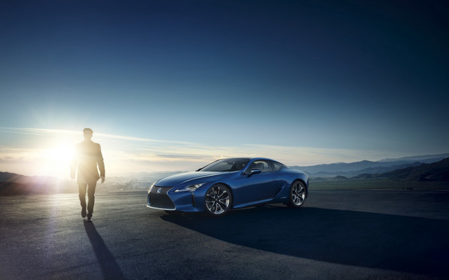 Man silhouette sunset blue car free wallpaper for desktop - medium preview image