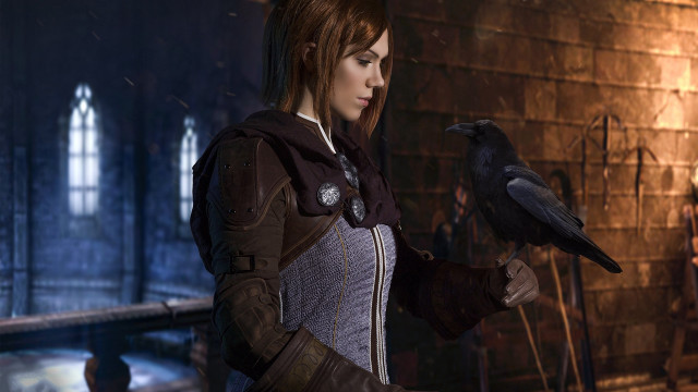 Medieval woman crow armor dove free wallpaper for desktop - medium preview image
