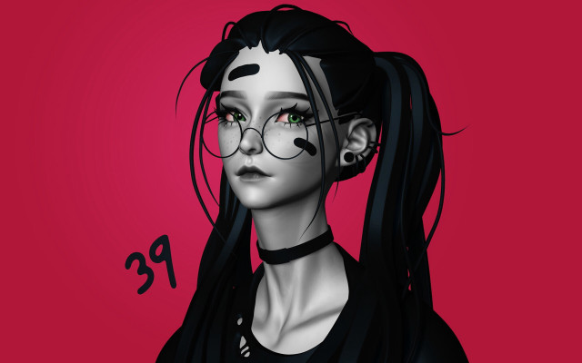 Woman glasses ponytailed portrait red free wallpaper for desktop - medium preview image